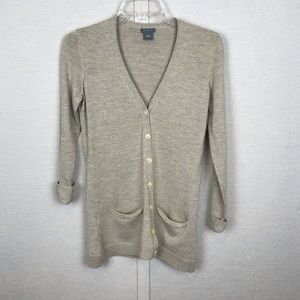 ANN TAYLOR Gold Merino Wool V Neck Cardigan XS